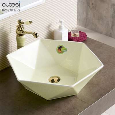 Cheap green hexagonal counter top modern wash stock vanity basin